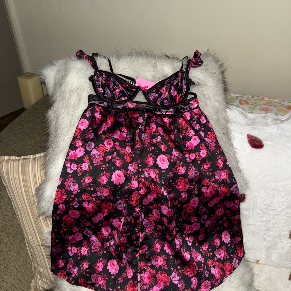 For Love and Lemon Lola Babydoll dress-  Black Pink Floral - Picture 4 of 11